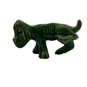 Vintage Mid Century Green Ceramic Dog Figurine Left Lifted Kitsch Novelty Home A